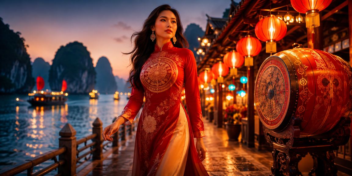 Cảnh vịnh Hạ Long về đêm kết hợp không khí giải trí casino trực tuyến