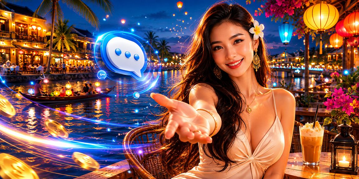 Người dùng Hội An uống cà phê và theo dõi giao dịch cashback trực tuyến